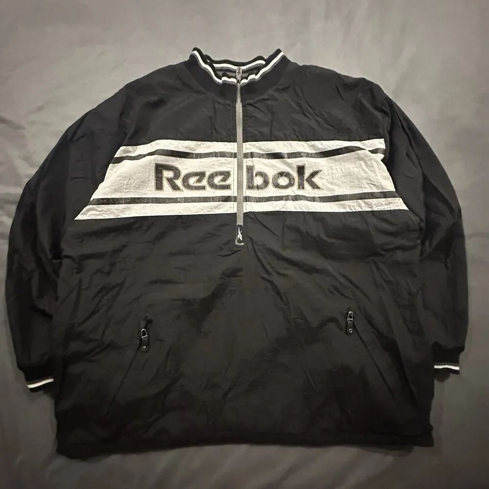 Vintage 90s Reebok Reversible Jacket Mens 2XL Full Zip Relaxed Windbreaker Nylon